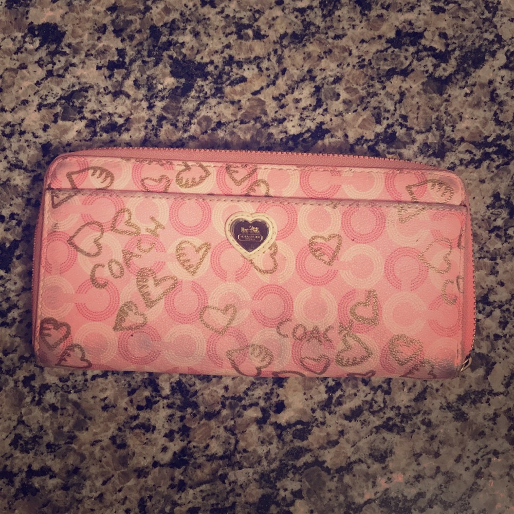Pink heart coach wallet